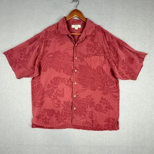 Vintage Tommy Bahama Hemd Herren Large rot Seide Hawaii Palmenblätter Blumen Strand - Bild 1 von 8
