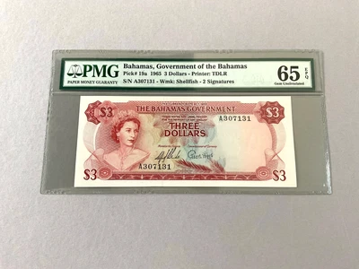 Bahamas 3 dólares P-19a 1965 PMG 65 EPQ Foto 1 de 4