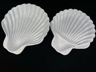 Juego de enfriador de mar Mud Pie blanco leche esmaltada terracota 2 piezas forma de carcasa Foto 1 de 4