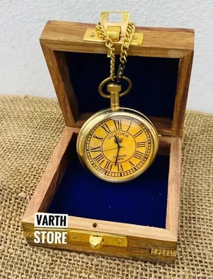 Antique Nautical Pocket Watch – Vintage Brass Collectible in Wooden Box - Image 1 of 4