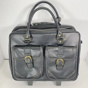 Franklin Covey Rolling Leather Laptop Briefcase Carry Travel Bag - Black - Picture 1 of 15