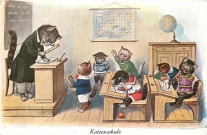 c1910 Dressed Cats Classroom Comic humor Postcard 25-6923 - Picture 1 of 2