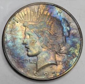 1922 Peace Silver Dollar Rainbow Toned - Picture 1 of 6
