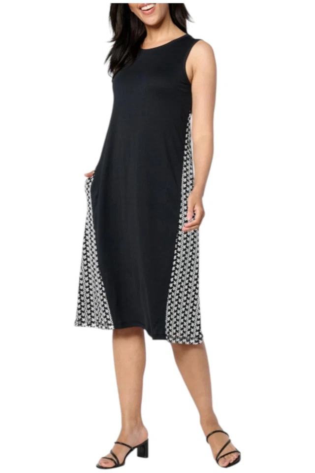 LOGO by Lori Goldstein Women's Raschel Knit Mix Tank Dress Black Foto 1 de 1