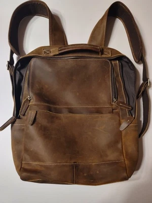 Mochila de couro marrom couro cavalo louco, bela pátina - Imagem 1 de 4