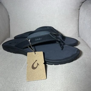 Neu mit Etikett OluKai Ohana Herren 14 schwarz Slipper Freizeit Flip Flop Riemen Komfort Sandalen - Bild 1 von 12