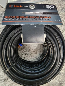 BLACK WEB Coax Cable 50 Foot Blackweb 18 AWG Quad Shield Cable TV Internet Modem - Picture 1 of 7