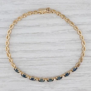 1.67ctw Blue Sapphire Diamond Bracelet 14k Yellow Gold 6.75" 2.8mm - Picture 1 of 7