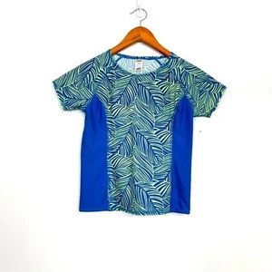 L.L.Bean Girls 14 Swim Top UPF 50+ Short Sleeves Crew Neck Tropical Leaf Print - Picture 1 of 7
