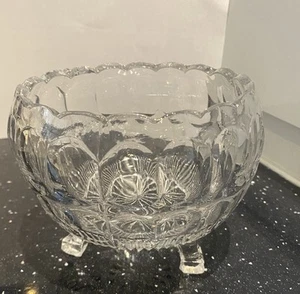 BRILLIANT CUT CRYSTAL HOBSTAR & PINWHEEL HEAVY TRI-FOOTED BOWL VINTAGE (O) - Picture 1 of 5