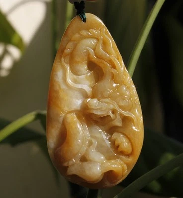 Certified Natural Grade A Untreated Yellow Jadeite JADE Dragon Pendant RARE - Image 1 of 4