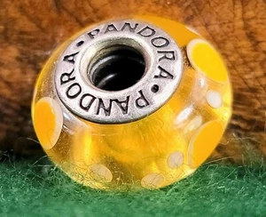 Sterling Silver Pandora 925 ALE Murano Yellow White Glass Charm Bead - Picture 1 of 12