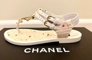 CHANEL 19C TWEED DOPPELRIEMEN PERLEN SCHMUCK CC T ZEHENSANDALEN GRÖSSE 35 - Bild 1 von 7