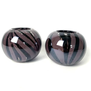 Hand Blown Purple And Black Swirl Glass Small Round Vases Ornaments - Picture 1 of 9