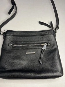 Dana Buchman Black Crossbody Leather Pebble Handbag Purse Multi Zippers Pockets - Picture 1 of 6