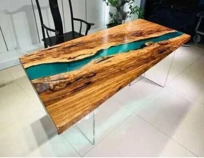 Custom Green Epoxy Resin Dining Table Top Counter Desk Hallway Furniture Decors - Image 1 of 4