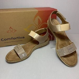 Comfortiva Womens Beck Soft Silver Sling Back Sandal w/ Hemp Wedge Heel, Size 9M - Picture 1 of 13