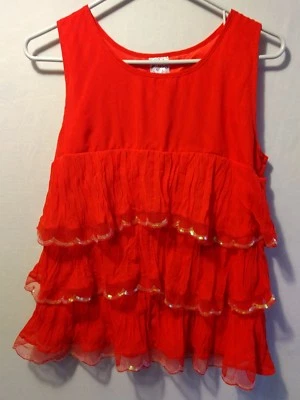 Girls XL Disney D-Signed Coral Chiffon Tiered Ruffled Summer Tank Top Blouse - Image 1 of 4