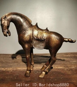 12.8" Ancient China Bronze Fengshui Animal 12 Zodiac Year Horse Statue Sculpture - Picture 1 of 9