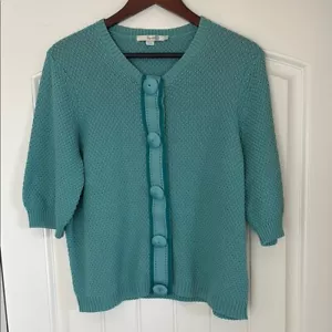 Boden Blue Chunky Knit Decorative Snap Button Cardigan Sweater Women's Size 16 - Picture 1 of 13