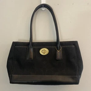 COACH 11558 Madeline Signature Canvas Shoulder Tote w/ Black Leather & Gold Used - Picture 1 of 14