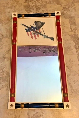 Vintage Red White Blue Wood Mirror Handmade Adams Cabinet Shop 1776 Marblehead Cover