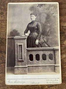 Vintage Cabinet Card. Woman near wall by George Aldridge in Topeka, Kansas