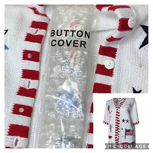 Vtg Quacker Factory NWT Patriotic American Flag USA Sequin Button Cardigan Large - Picture 1 of 18