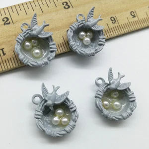 Gray bird's nest charms pendants jewelry DIY for necklace earrings 2/10pcs - Picture 1 of 8