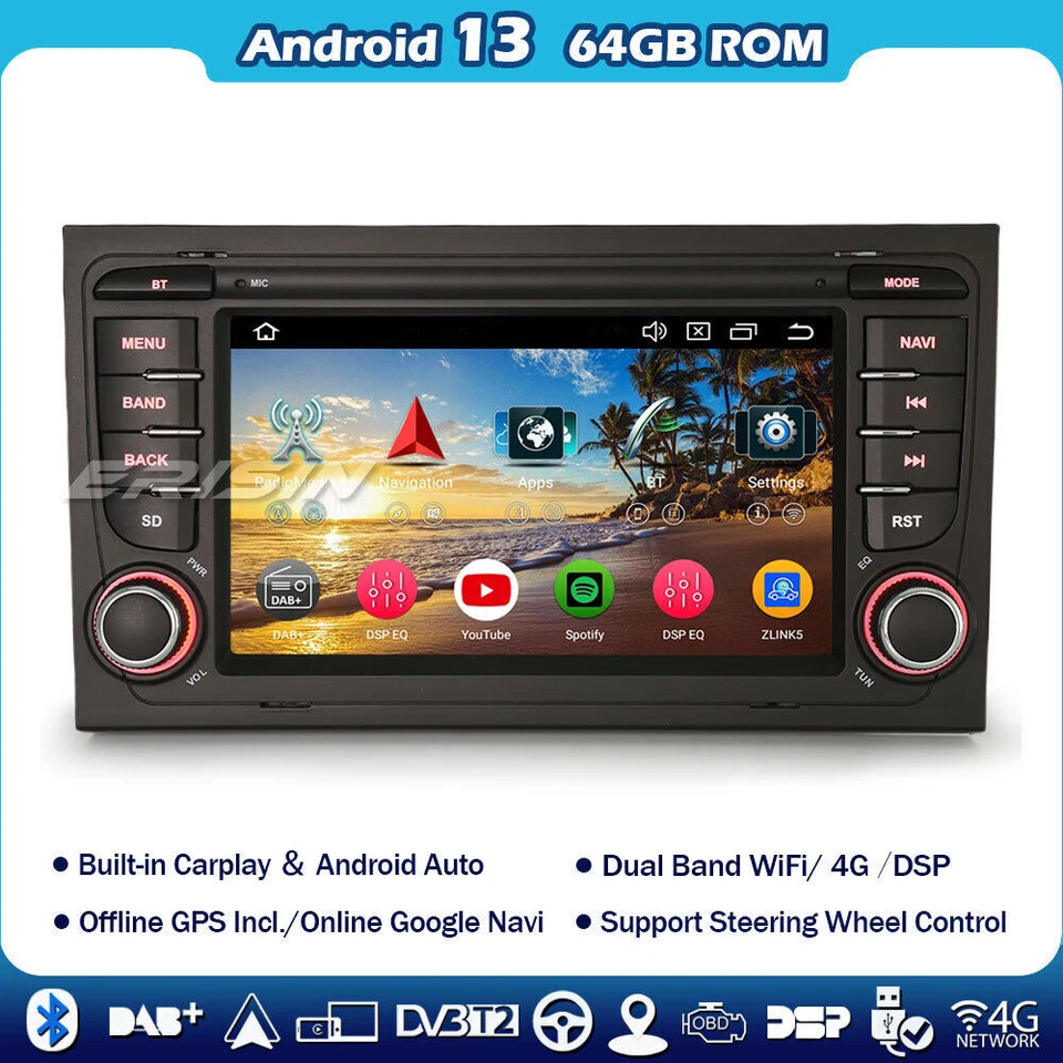 64GB 8-Core Android 14 Car Stereo Sat Nav Radio GPS for Audi A4 S4 RS4 Seat Exeo - Image 1 of 4