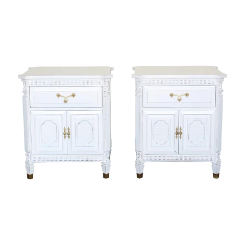 Pair of White Neoclassical Style Nightstands Cover