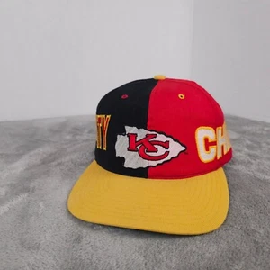 Vintage Kansas City Chiefs Hat Red Black Color Block Snapback Wool Spell Out - Picture 1 of 11