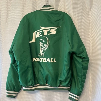 CHAQUETA BOMBER DE COLECCIÓN NEW YORK JETS TALLA GRANDE ASW Hecha en EE. UU. Manchas y Tinta Foto 1 de 4