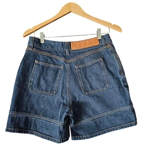 LOEWE Denim Shorts Womens Dark Wash Leather Pocket Detail Designer Size 40 - Picture 1 of 9