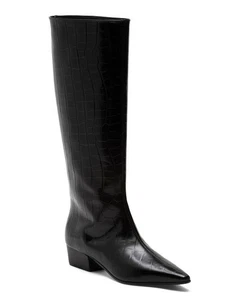 Napoleoni Damen Leder Blockabsatz Seitenreißverschluss Halbhohe Stiefel Schwarz Größe 37-40 - Bild 1 von 3