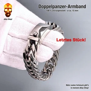 15 mm Doppel Panzerarmband massiv Edelstahl Biker Damen Herren elegant 16 17 18 - Bild 1 von 5