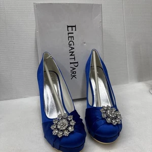 Elegante Park Pumps Absatz royalblau Satin Strass Hochzeit Gr. 10 formelle Schuhe - Bild 1 von 6