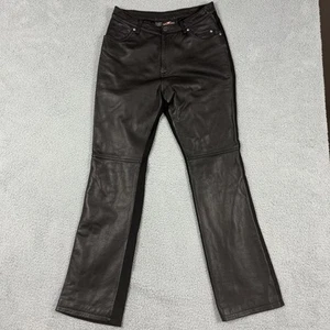 Vintage Harley Davidson Black Leather Pants Womens Size 38/10 W Riding H2901 - Picture 1 of 19