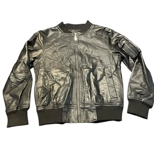 Urban Republic Boys Faux Leather Biker Jacket Black Crew Neck Full Zip - Picture 1 of 11