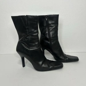 Botas de mujer Diba de cuero negras con punta cuadrada tacón medio de la pantorrilla 10M minimalistas - Imagen 1 de 10