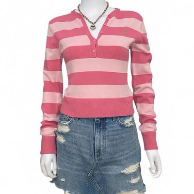 VINTAGE Y2K Pink Two-Toned Striped Long Sleeve Sweater SIZE  - Image 1 of 4