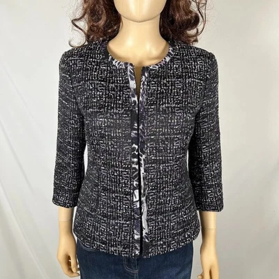 Blazer Coldwater Creek Estructurado Negro Púrpura Tweed Corto Manga 3/4 Pequeño 6 8 Foto 1 de 4