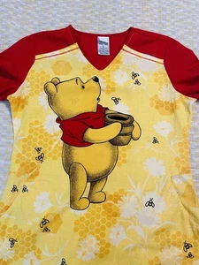 Disney Winnie the Pooh Scrub Top V-Neck 100% Cotton Small Medical Uniform Gift - Picture 1 of 24