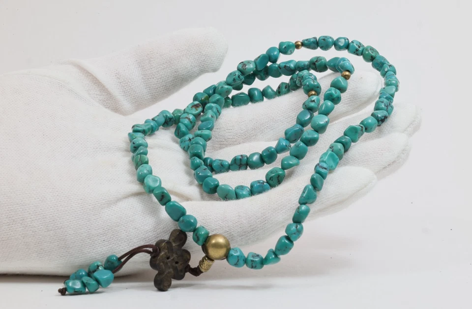 108 cuentas de oración turquesa natural de principios del siglo XX, amuleto tibetano color azul-verde Foto 1 de 4