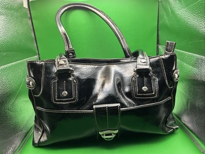 Liz Claiborne Black Faux Leather Shoulder Purse Bag, RN52002/CA16396 - Image 1 of 4