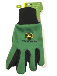 NEW Genuine John Deere Green and Black Youth Grip Palm Cotton Work Gloves - Picture 1 of 4