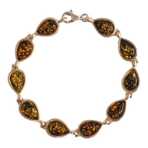Sterling Silver 925 Bracelet Color Amber 10 Link 7 Inches - Picture 1 of 7