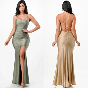 La Scala Olive Green Back Lace-Up Mermaid Dress Gown #25925 Size L - Picture 1 of 8