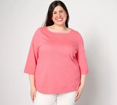 Denim and Company Essentials True Cotton Jersey Cuello Barco Top Mujer 1X Coral NUEVO Foto 1 de 4