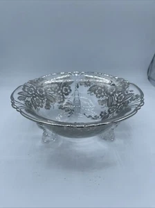 Vintage Fosteria Barock 3 Fuß Glasschale Silberüberfang Floral 7,5" Durchmesser - Bild 1 von 7